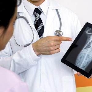 veterinarian looking at full-body digital x-ray of animal